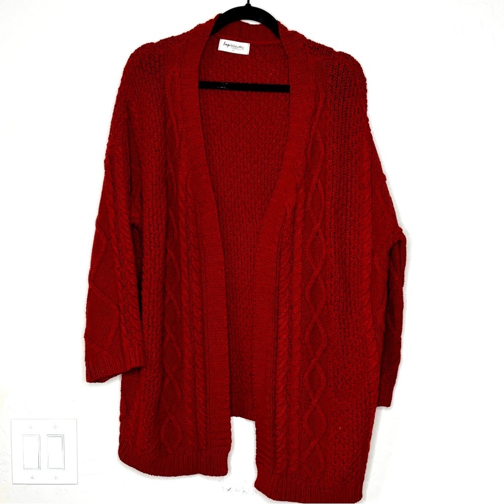 Impressions  Open Front Cable Knit Cardigan Rust Color Size M/L
